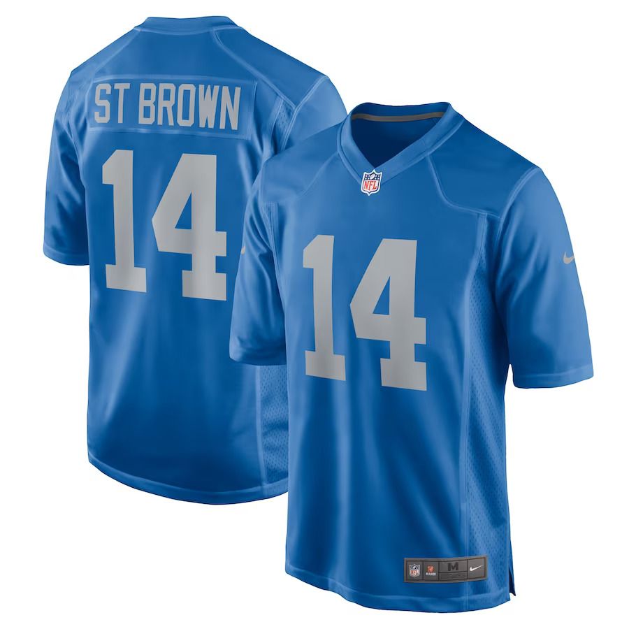 Men Detroit Lions #14 Amon-Ra St. Brown Nike Blue Player Game NFL Jersey->youth nfl jersey->Youth Jersey